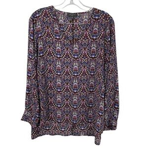 The Limited Hi-lo Purple Geometric Floral Print Long Sleeve Blouse - Sz LP